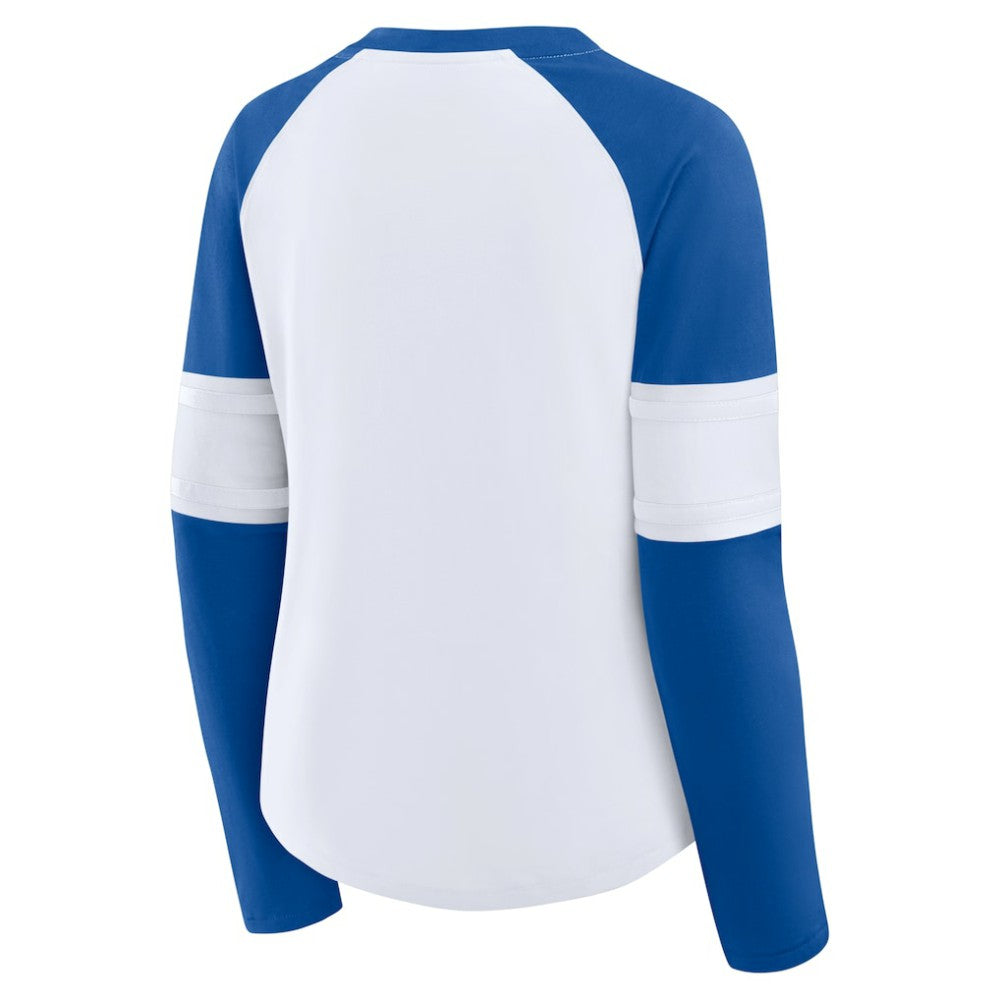 Los Angeles Dodgers Women's Blitz Package Raglan Lace-Up V-Neck Long Sleeve T-Shirt White/Royal
