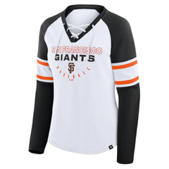 San Francisco Giants Women's Blitz Package Raglan Lace-Up V-Neck Long Sleeve T-Shirt White/Black
