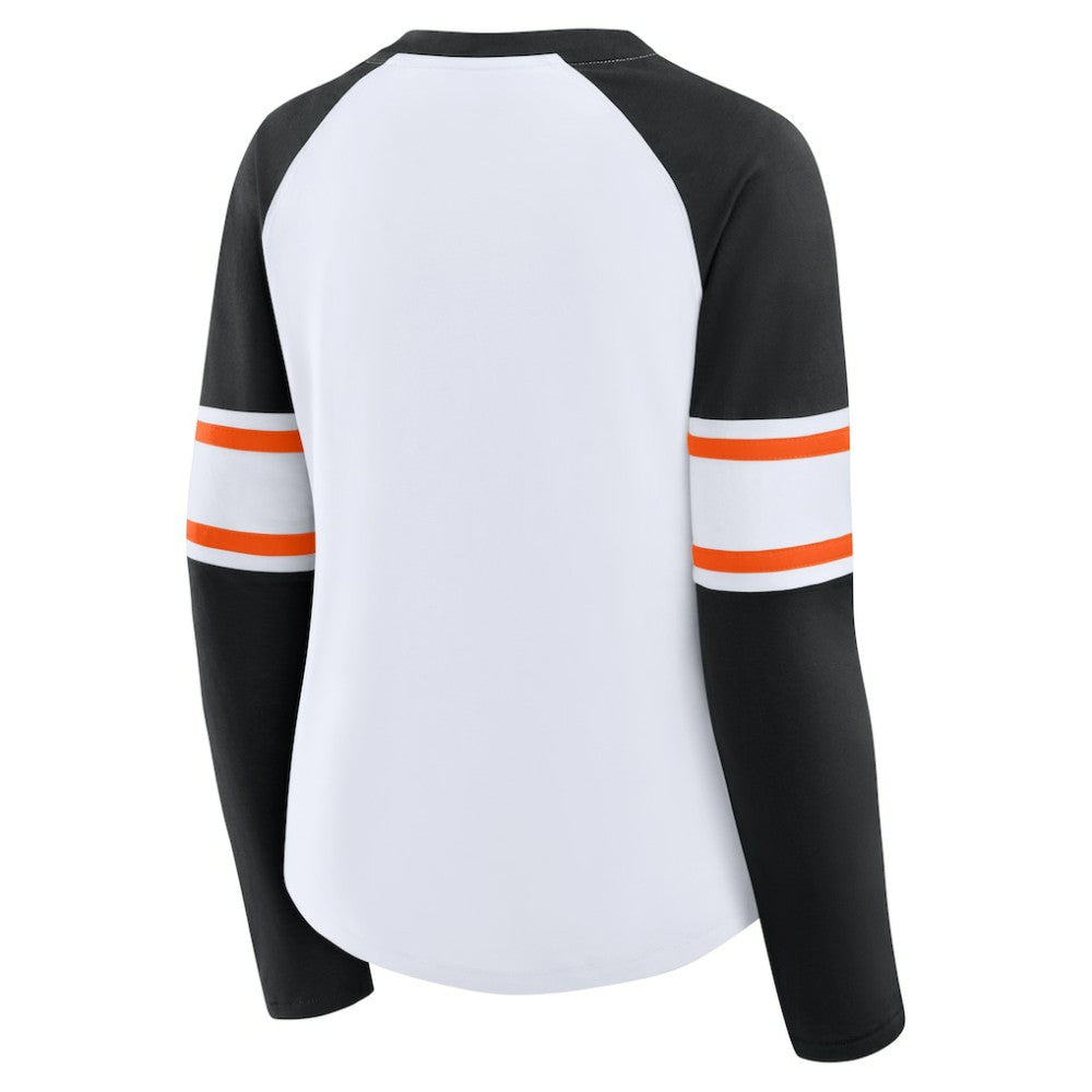 San Francisco Giants Women's Blitz Package Raglan Lace-Up V-Neck Long Sleeve T-Shirt White/Black