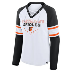 Baltimore Orioles Women's Blitz Package Raglan Lace-Up V-Neck Long Sleeve T-Shirt White/Black