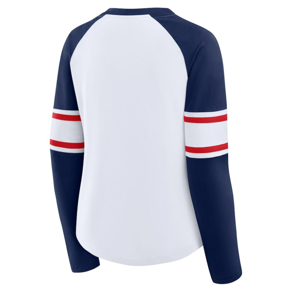Atlanta Braves Women's Blitz Package Raglan Lace-Up V-Neck Long Sleeve T-Shirt White/Navy