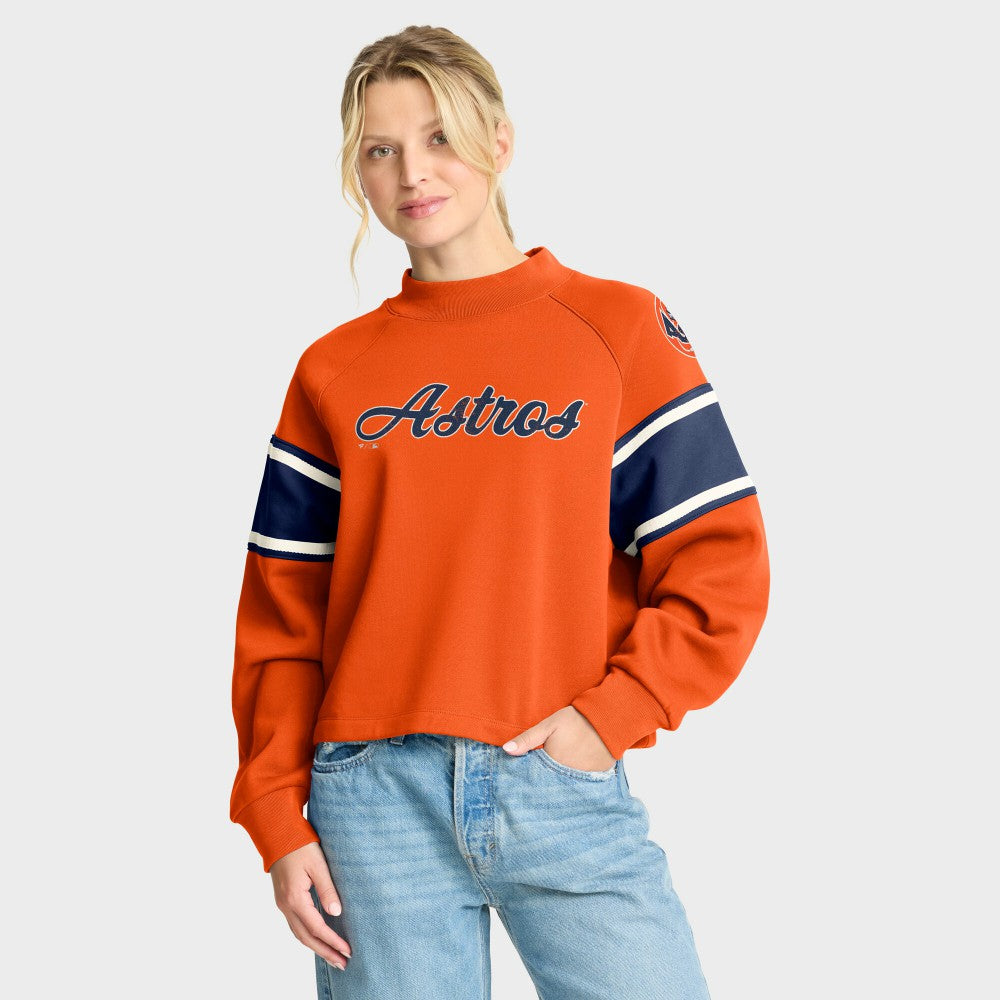 Houston Astros Women's Oversized Toss Sweep Raglan Pullover Sweatshirt Orange