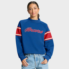 Atlanta Braves Women's Oversized Toss Sweep Raglan Pullover Sweatshirt Royal