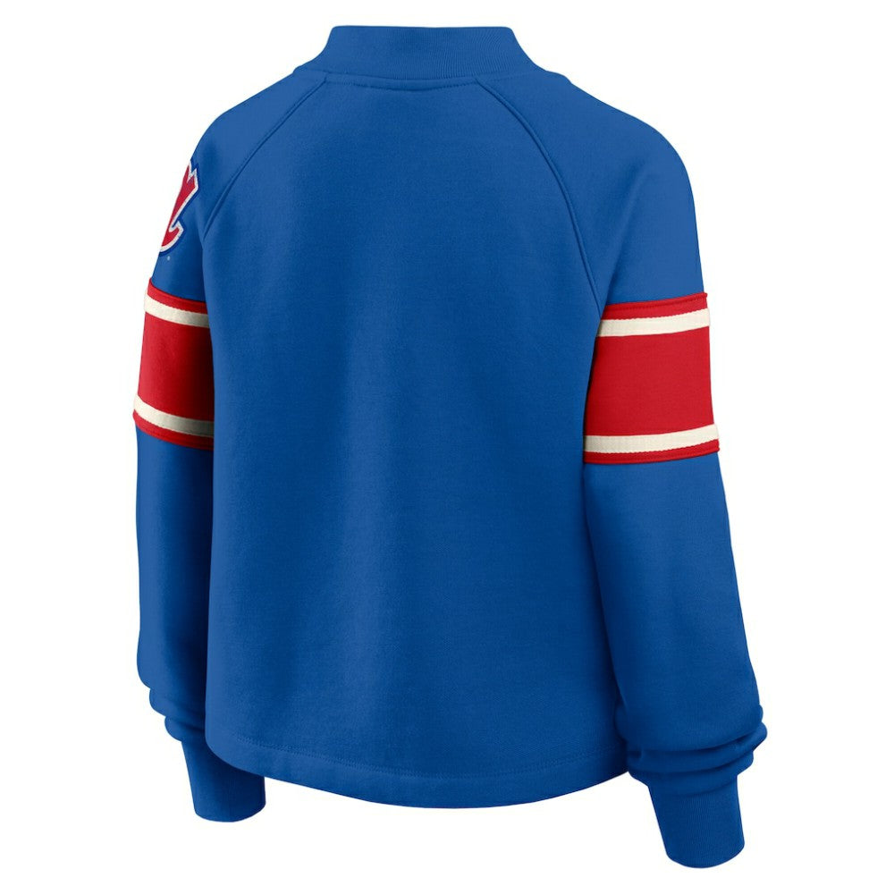 Atlanta Braves Women's Oversized Toss Sweep Raglan Pullover Sweatshirt Royal