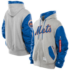 New York Mets x Alpha Industries MA-1 Full-Zip Hoodie Jacket Royal/Grey | New Era