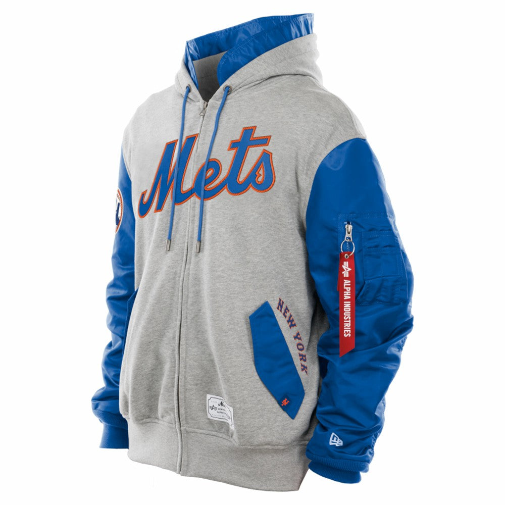 New York Mets x Alpha Industries MA-1 Full-Zip Hoodie Jacket Royal/Grey | New Era