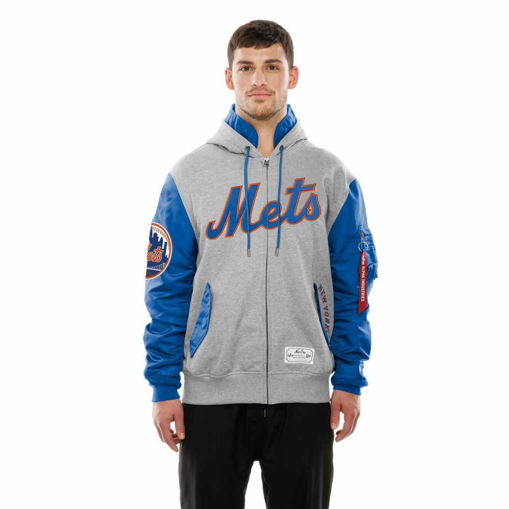 New York Mets x Alpha Industries MA-1 Full-Zip Hoodie Jacket Royal/Grey | New Era