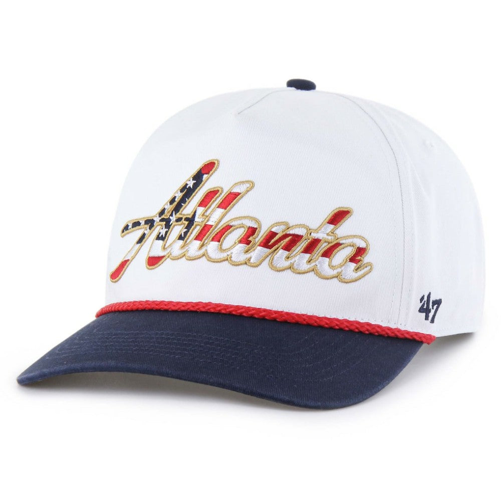 Atlanta Braves Patriotic Overhand Hitch Adjustable Hat White | 47 brand