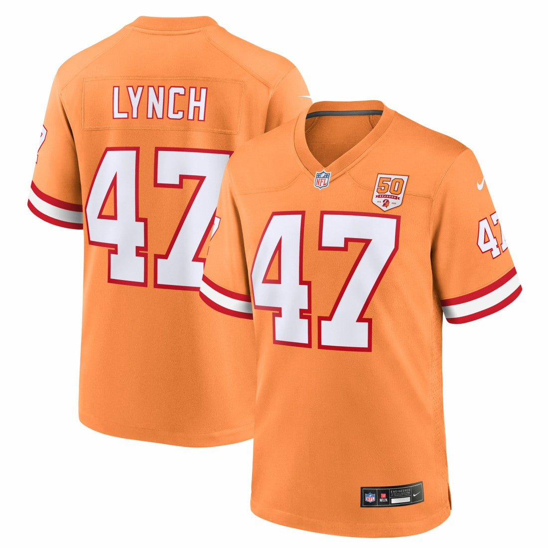 John Lynch Tampa Bay Buccaneers 50th Season Game Jersey - Creamsicle