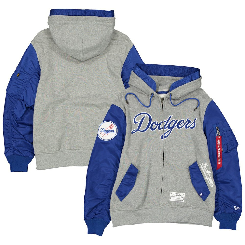 Los Angeles Dodgers x Alpha Industries Full-Zip Hoodie Jacket Heather Gray/Royal | New Era