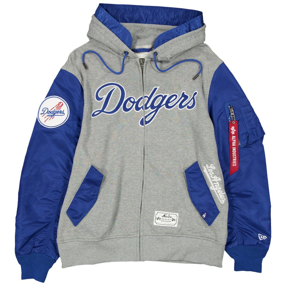 Los Angeles Dodgers x Alpha Industries Full-Zip Hoodie Jacket Heather Gray/Royal | New Era