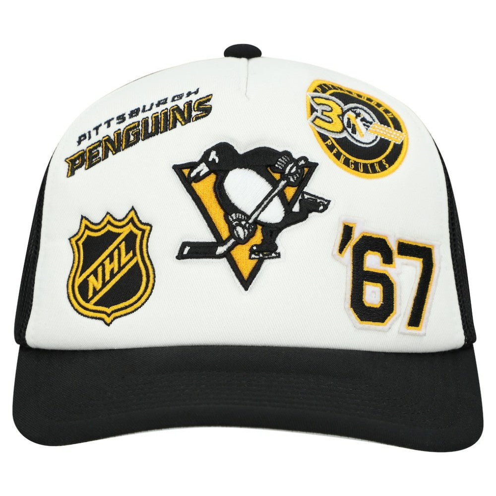 Pittsburgh Penguins Mitchell & Ness Gridlock Trucker Adjustable Hat White/Black