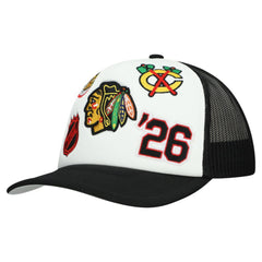 Chicago Blackhawks Mitchell & Ness Gridlock Trucker Adjustable Hat White/Black