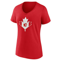 Calgary Flames Women's Canada Day V-Neck T-Shirt Red