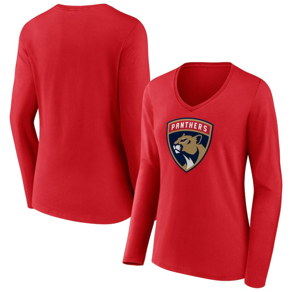 Florida Panthers Women's Primary Logo Long Sleeve V-Neck T-Shirt Red