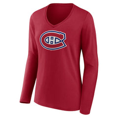 Montreal Canadiens Women's Primary Logo Long Sleeve V-Neck T-Shirt Red