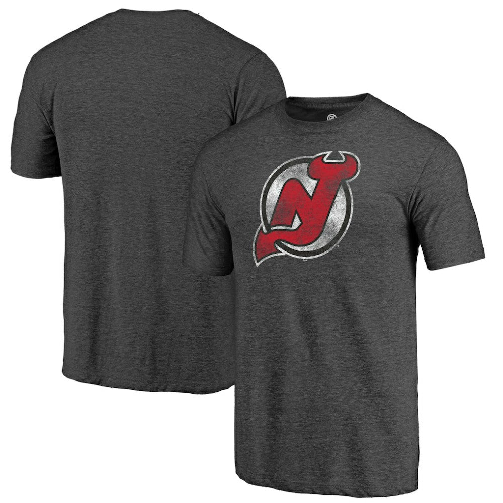 New Jersey Devils Distressed Tri-Blend T-Shirt Charcoal