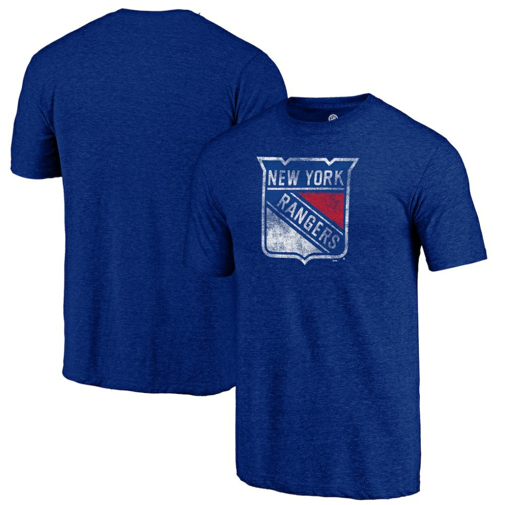 New York Rangers Distressed Logo Tri-Blend T-Shirt Blue