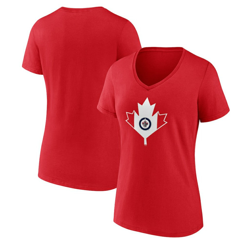 Winnipeg Jets Women's Canada Day V-Neck T-Shirt Red