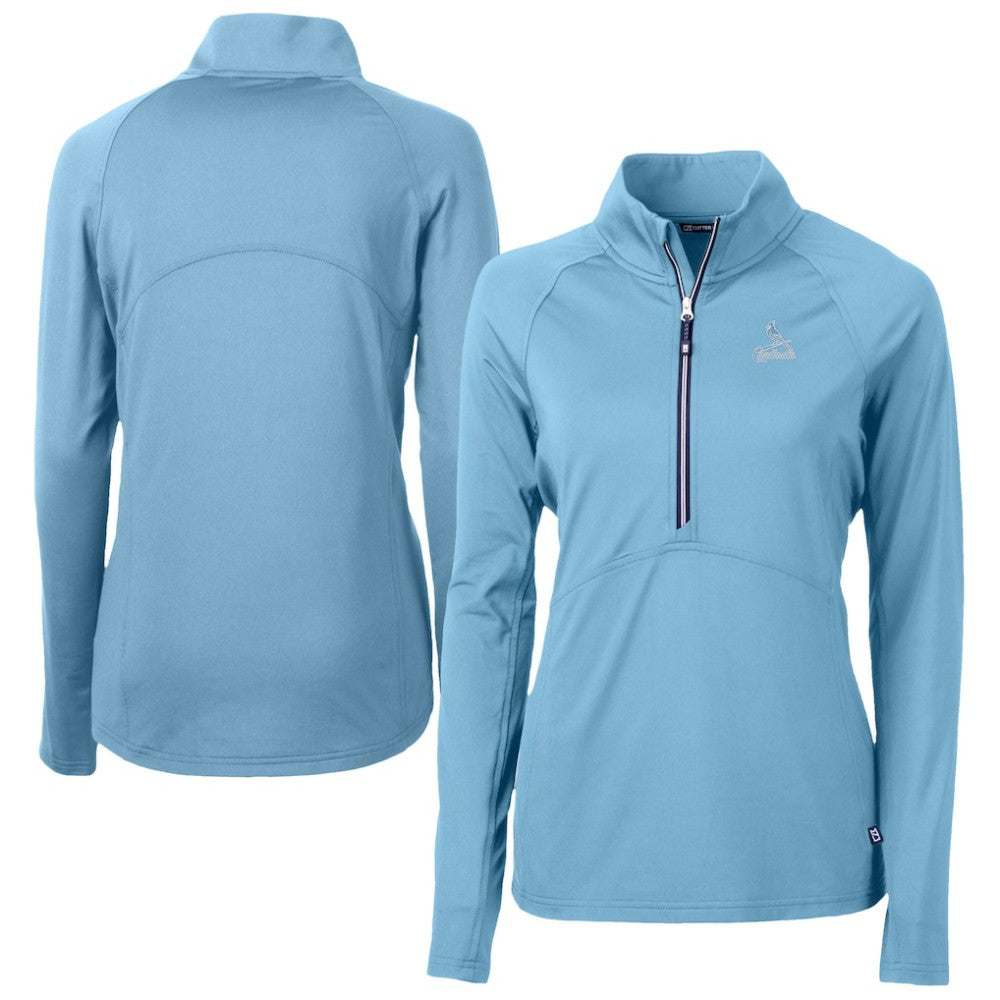 St. Louis Cardinals Cutter & Buck Women's Raglan Adapt Eco Knit Stretch Recycled Half-Zip Top Powder Blue
