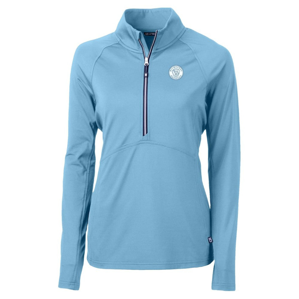 Milwaukee Brewers Cutter & Buck Women's Raglan Adapt Eco Knit Stretch Recycled Half-Zip Top Powder Blue