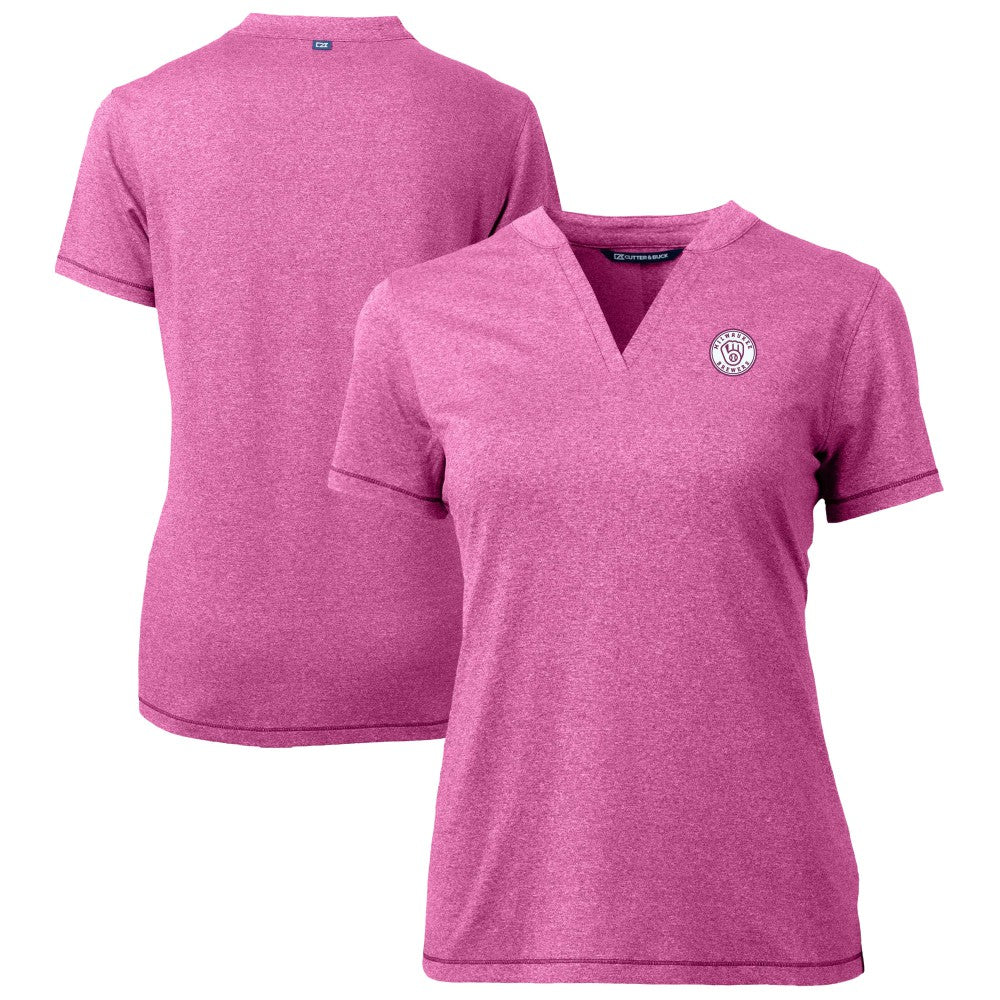 Milwaukee Brewers Cutter & Buck Forge Heathered Stretch Blade Top Light Pink