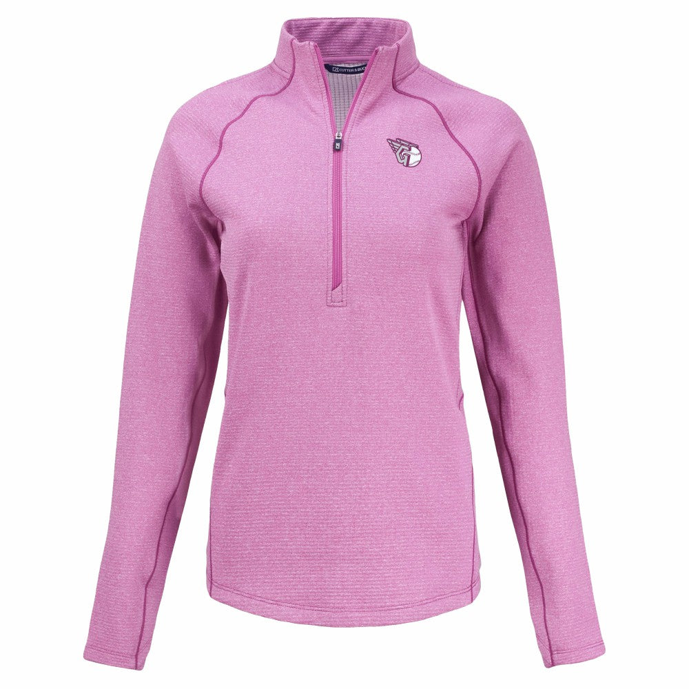 Cleveland Guardians Cutter & Buck Women's Peshastin Eco Fleece Recycled Half-Zip Jacket Heather Light Pink