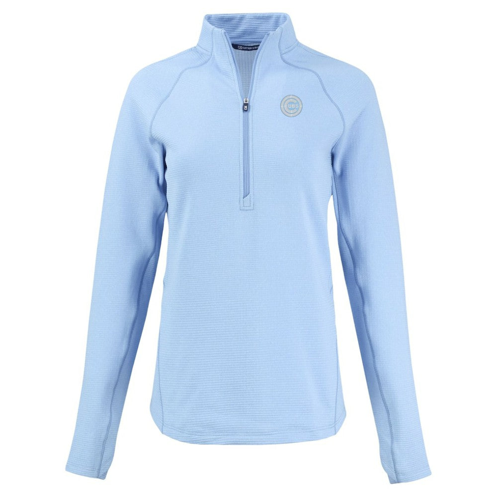 Chicago Cubs Cutter & Buck Women's Peshastin Eco Fleece Recycled Half-Zip Jacket Heather Powder Blue