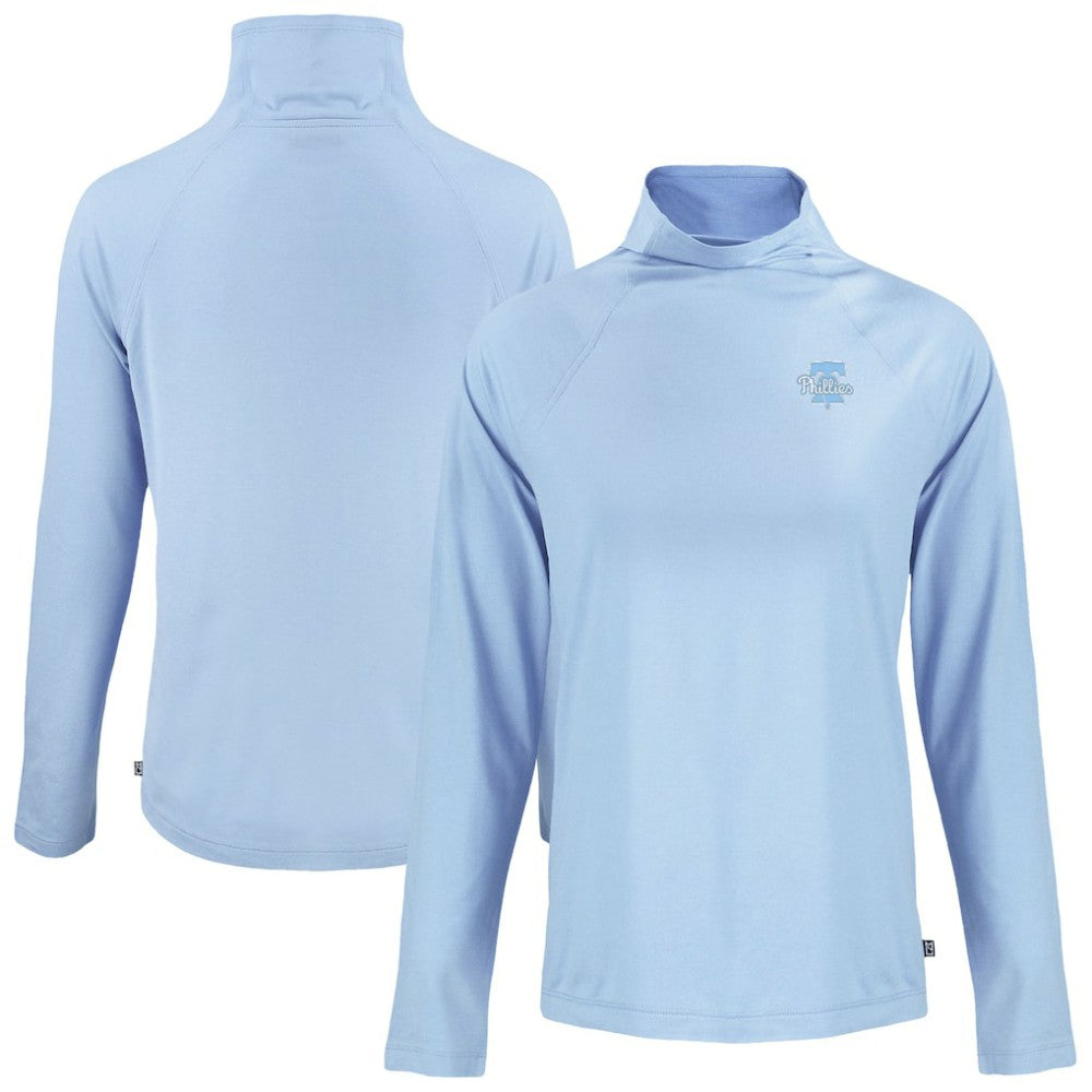 Philadelphia Phillies Cutter & Buck Women's Coastline Epic Comfort Eco Recycled Funnel Neck Pullover Top Powder Blue