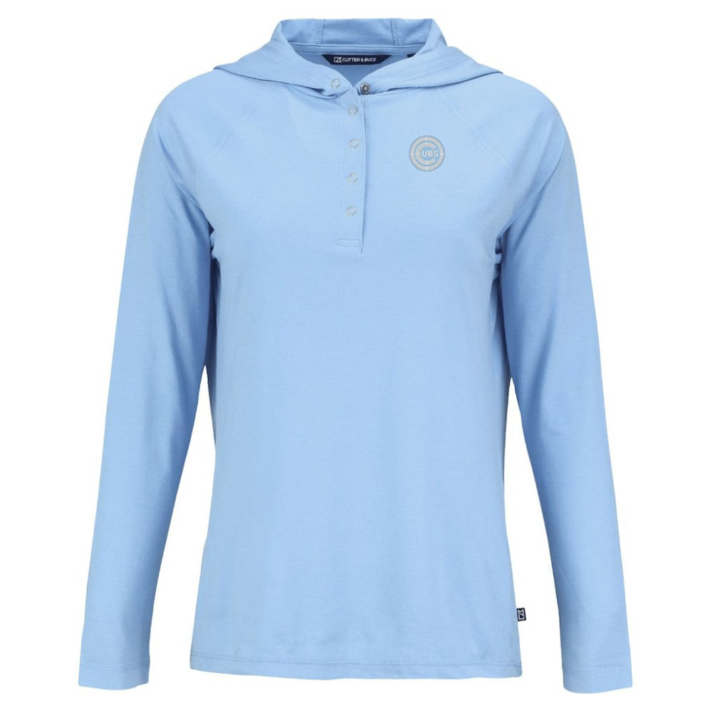 Chicago Cubs Cutter & Buck Women's Coastline Epic Comfort Eco Recycled Long Sleeve Hoodie T-Shirt Powder Blue