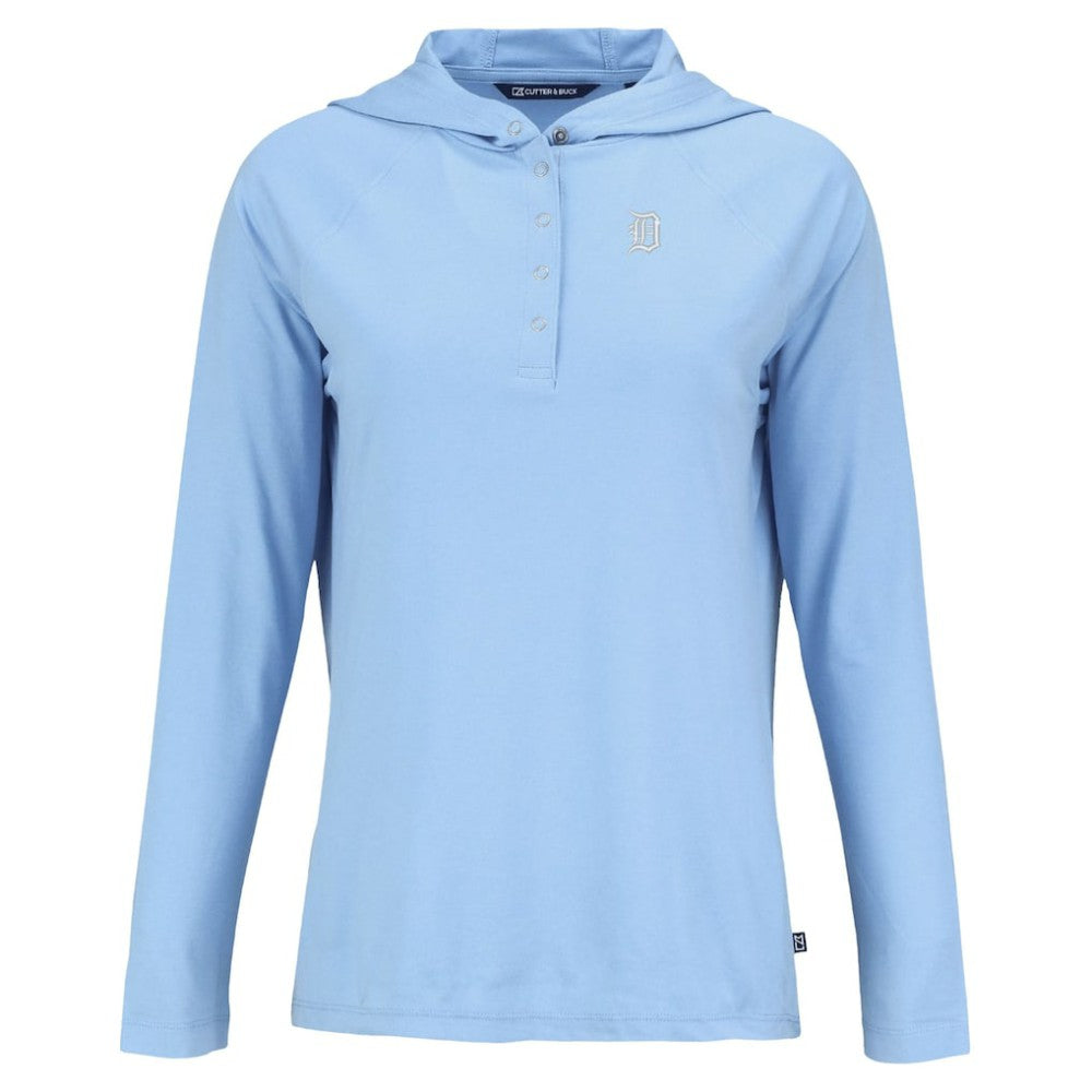 Detroit Tigers Cutter & Buck Women's Coastline Epic Comfort Eco Recycled Long Sleeve Hoodie T-Shirt Powder Blue