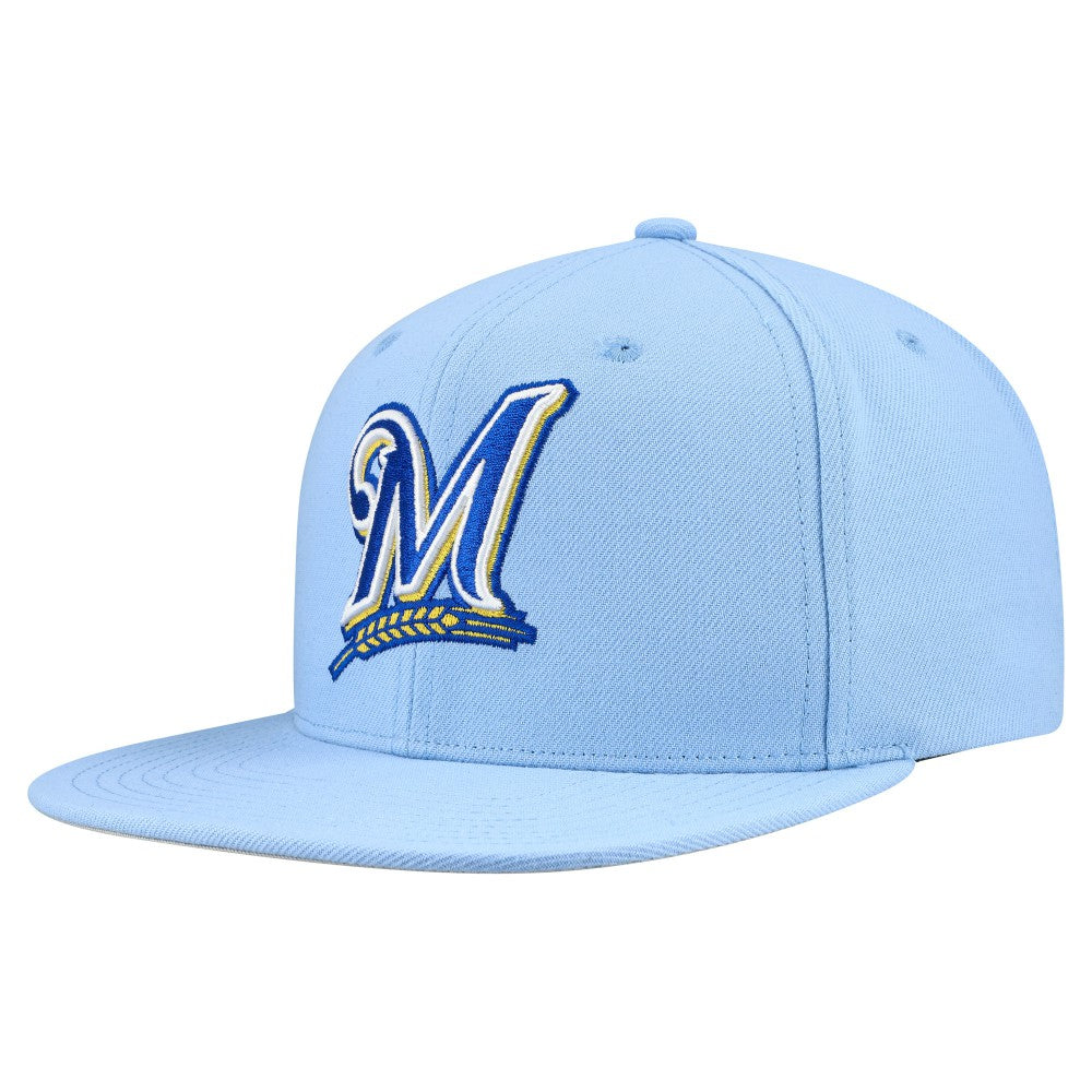 Milwaukee Brewers Cooperstown Collection Basic Flip Snapback Hat Powder Blue | Mitchell & Ness