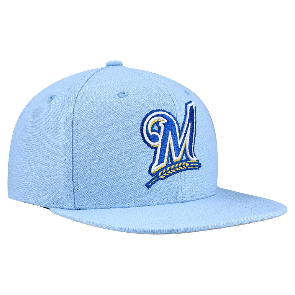Milwaukee Brewers Cooperstown Collection Basic Flip Snapback Hat Powder Blue | Mitchell & Ness