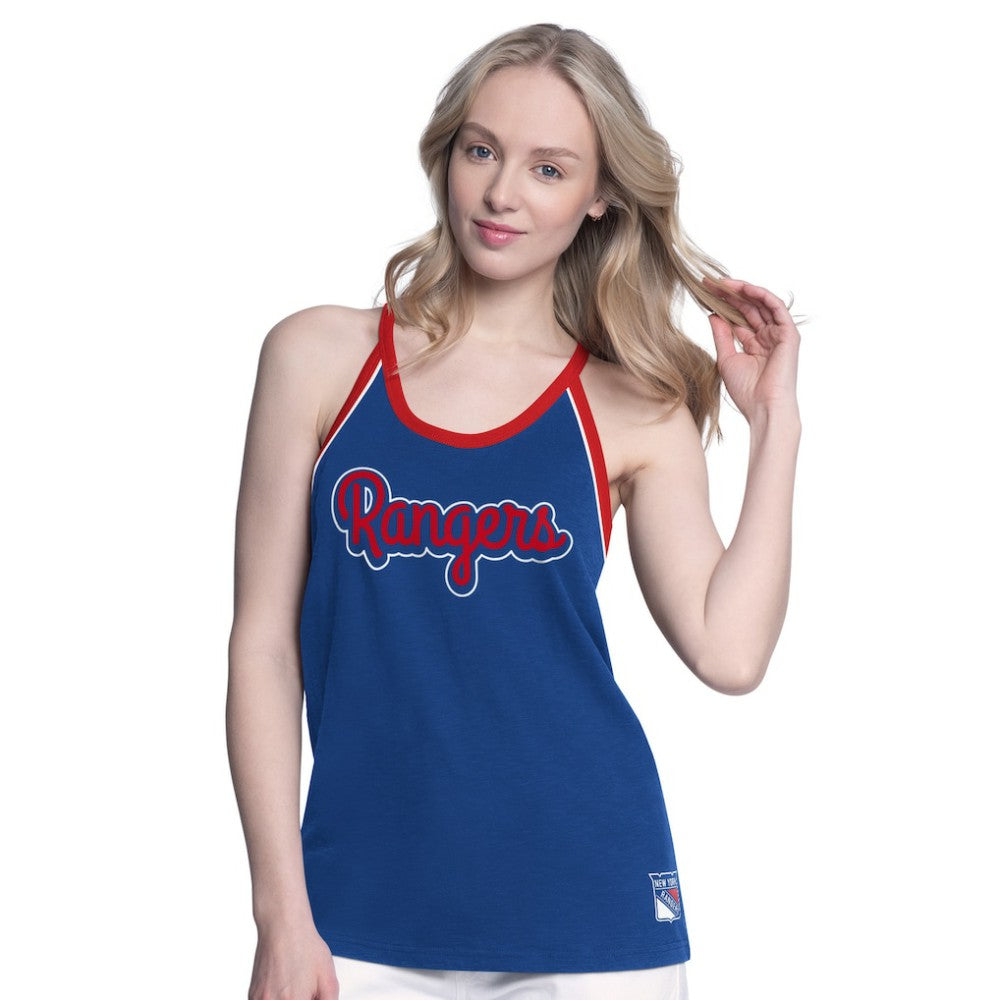 New York Rangers G-III 4Her by Carl Banks Women's Curveball Racerback Scoop Neck Slub Tank Top Blue