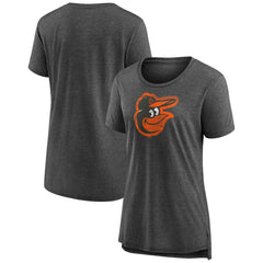 Baltimore Orioles Women's Weathered Official Logo Tri-Blend T-Shirt Gray