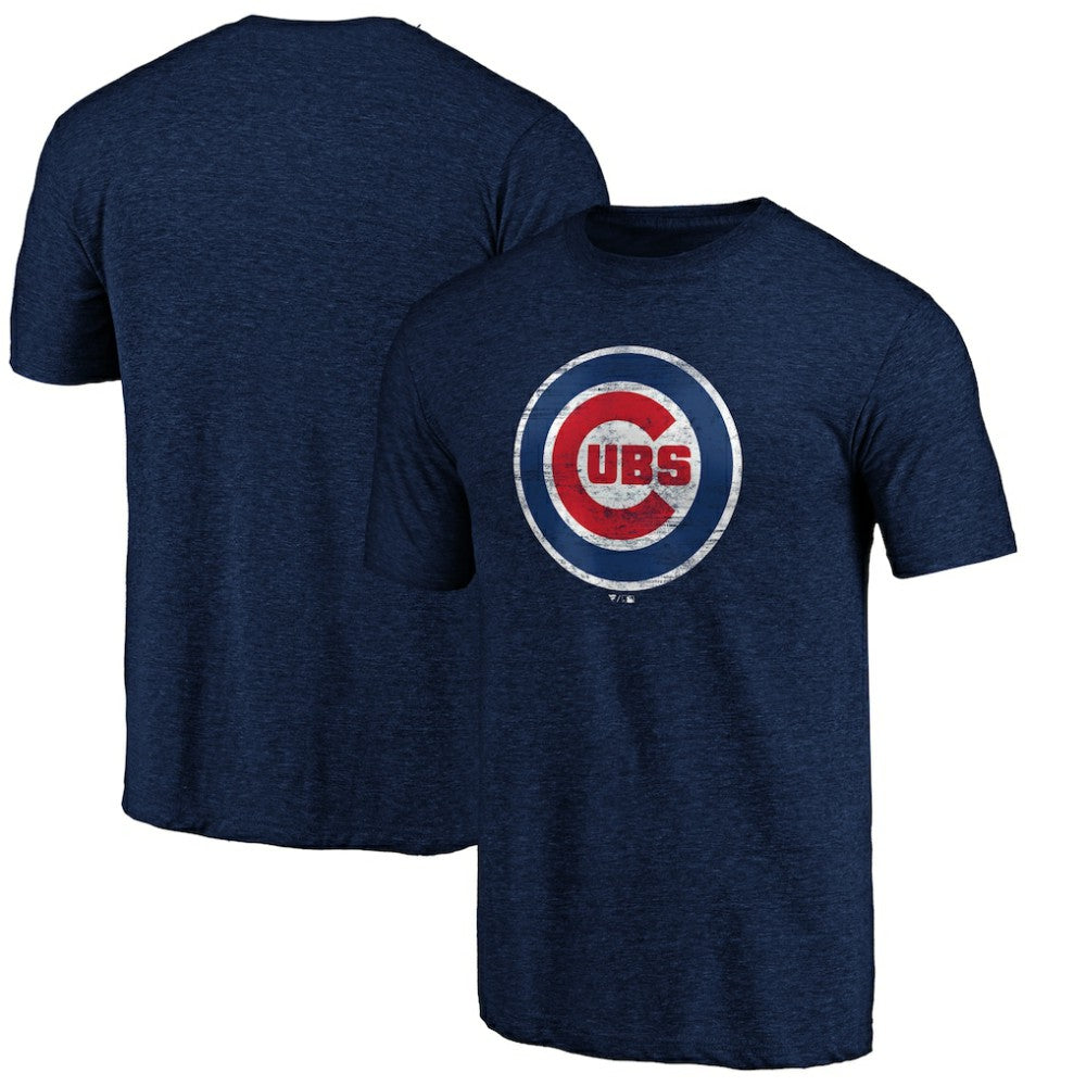 Chicago Cubs Weathered Official Logo Tri-Blend T-Shirt Navy