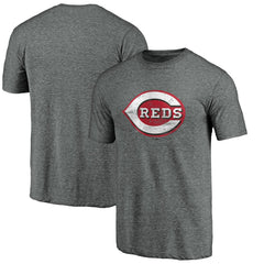 Cincinnati Reds Weathered Official Logo Tri-Blend T-Shirt Heather Gray