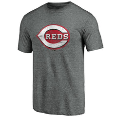 Cincinnati Reds Weathered Official Logo Tri-Blend T-Shirt Heather Gray