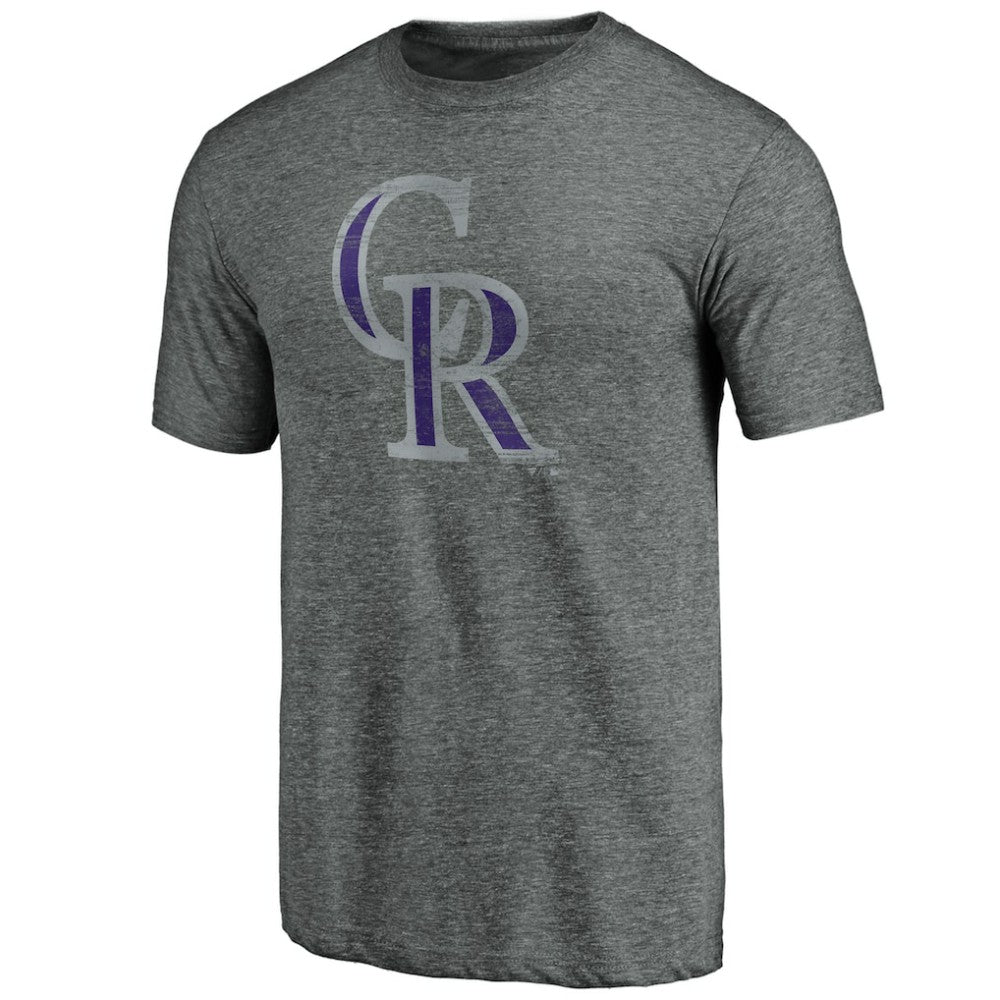 Colorado Rockies Weathered Official Logo Tri-Blend T-Shirt Heather Gray