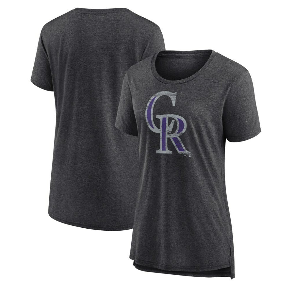Colorado Rockies Women's Weathered Official Logo Tri-Blend T-Shirt Gray