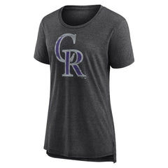 Colorado Rockies Women's Weathered Official Logo Tri-Blend T-Shirt Gray