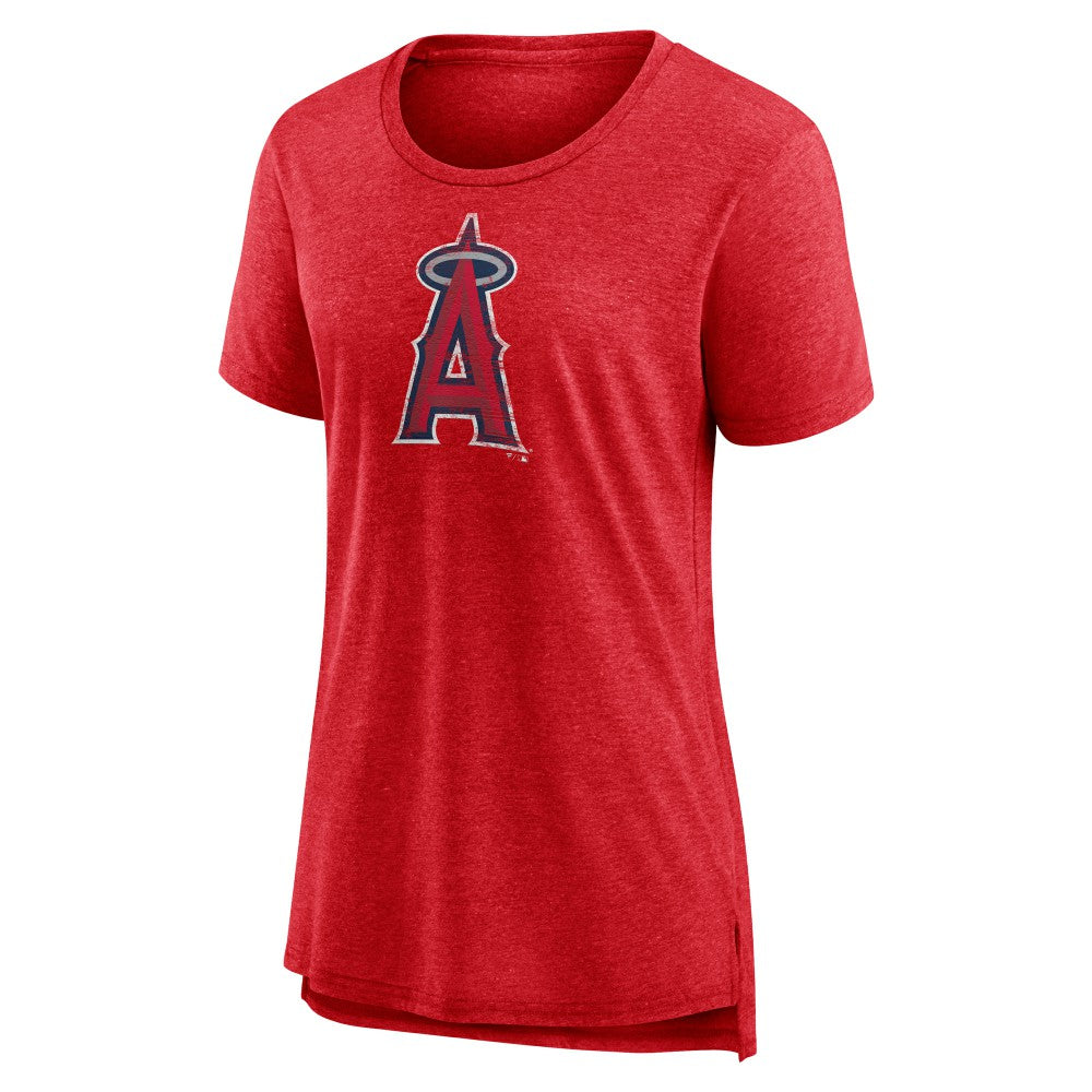 Los Angeles Angels Women's Weathered Official Logo Tri-Blend T-Shirt Red