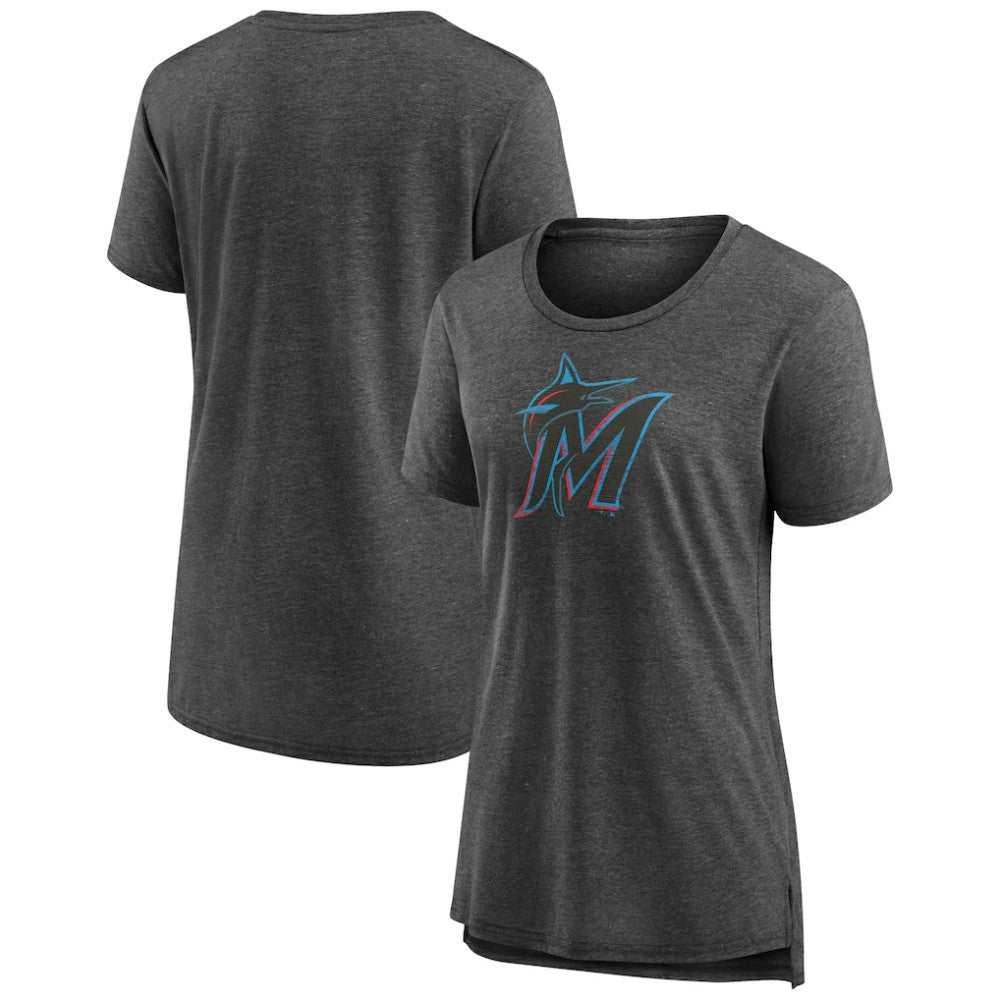 Miami Marlins Women's Weathered Official Logo Tri-Blend T-Shirt Gray