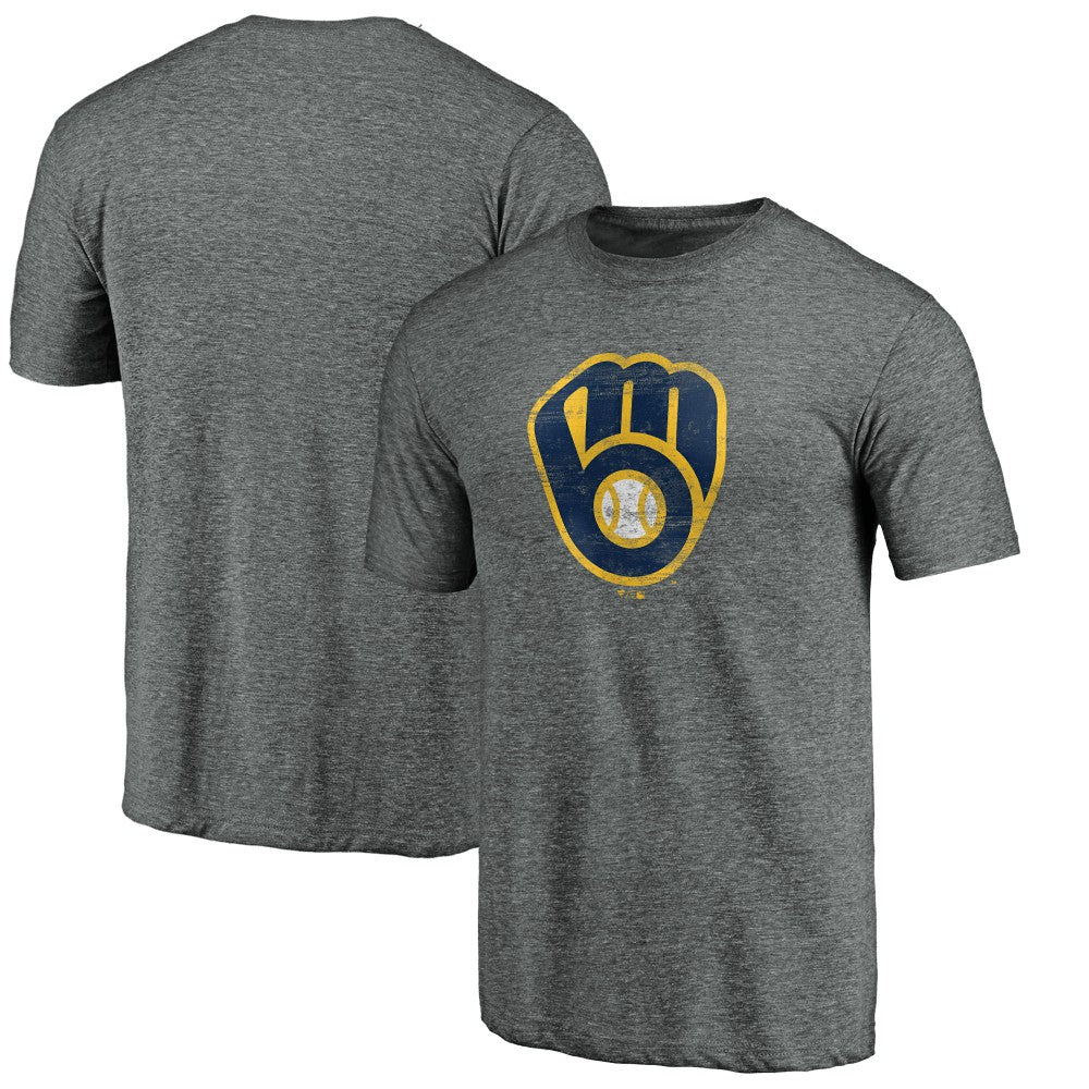 Milwaukee Brewers Weathered Official Logo Tri-Blend T-Shirt Heather Gray