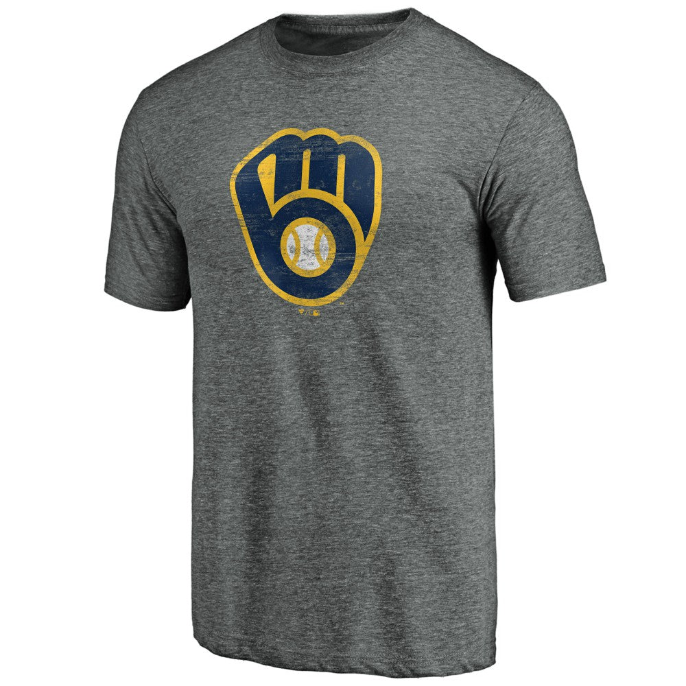 Milwaukee Brewers Weathered Official Logo Tri-Blend T-Shirt Heather Gray