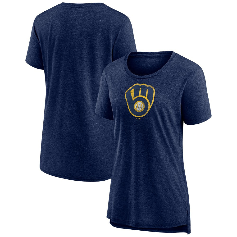 Milwaukee Brewers Women's Weathered Official Logo Tri-Blend T-Shirt Navy