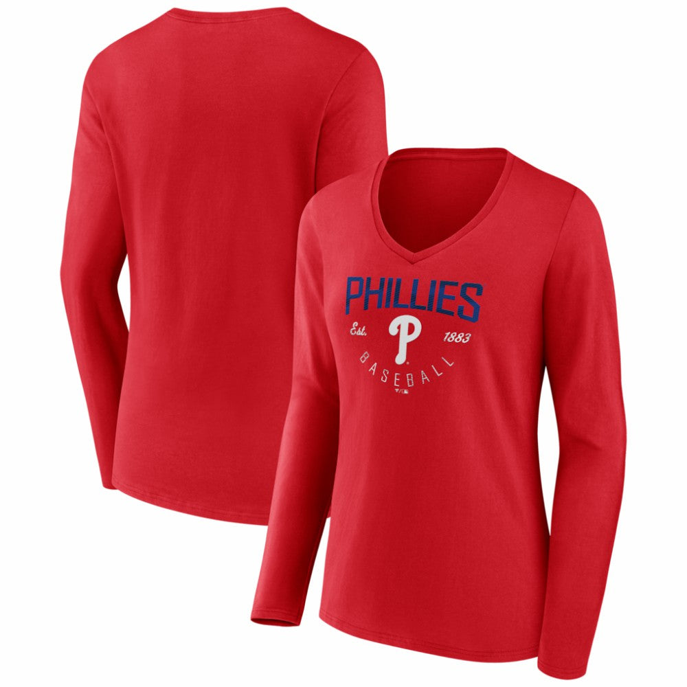 Philadelphia Phillies Women's Live For It Long Sleeve V-Neck T-Shirt Red