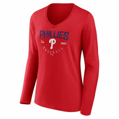 Philadelphia Phillies Women's Live For It Long Sleeve V-Neck T-Shirt Red