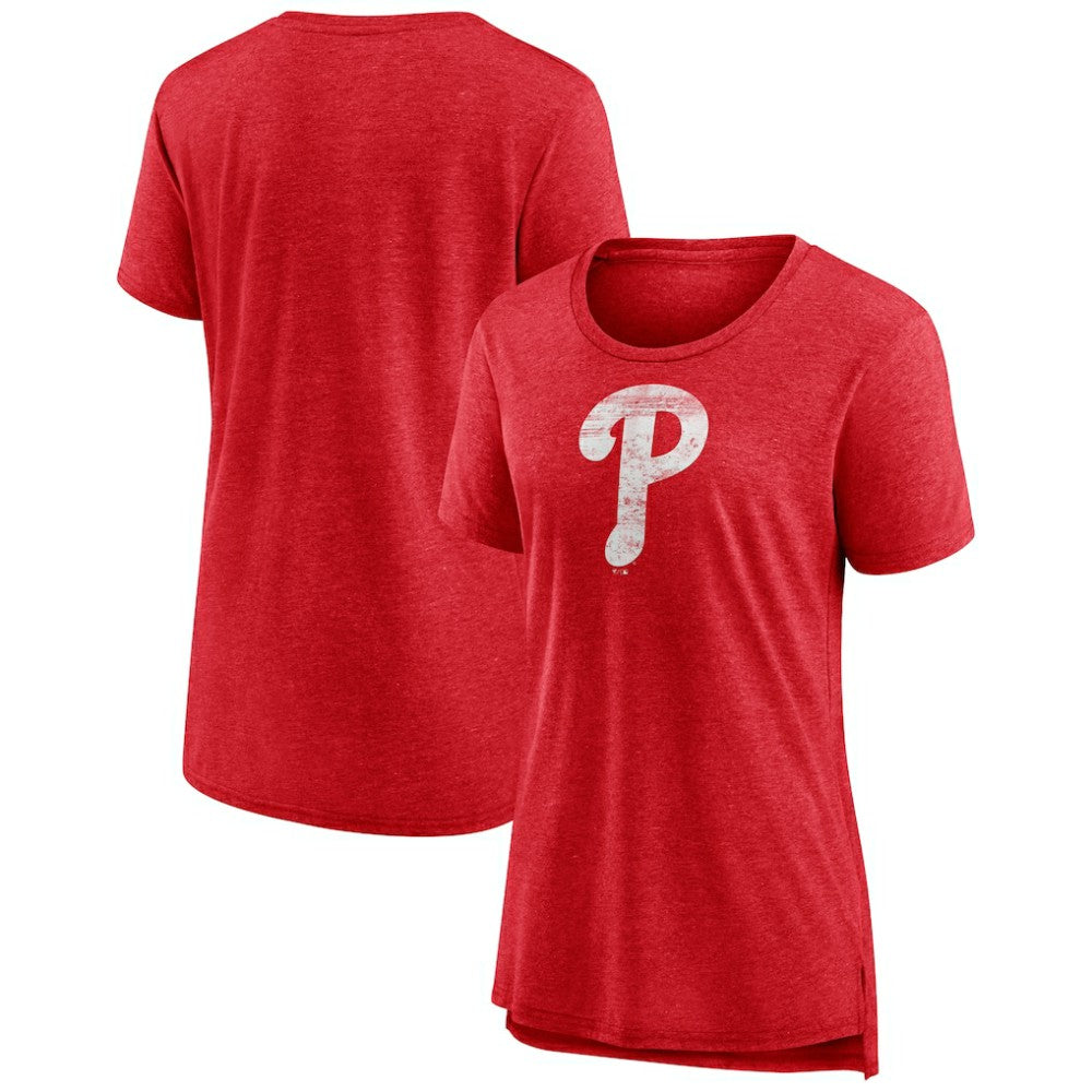 Philadelphia Phillies Women's Weathered Official Logo Tri-Blend T-Shirt Red