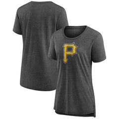 Pittsburgh Pirates Women's Weathered Official Logo Tri-Blend T-Shirt Gray